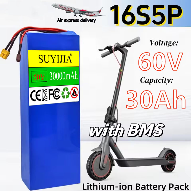60V 30Ah Electric Scooter Battery - Batterie 16S5P 60V 30000mAh, pack de